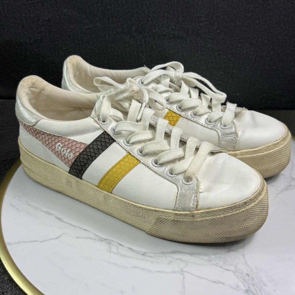 Gola Orchid Platform Trident Snake Sneakers Womens 7/38 Vegan Yellow White Pink